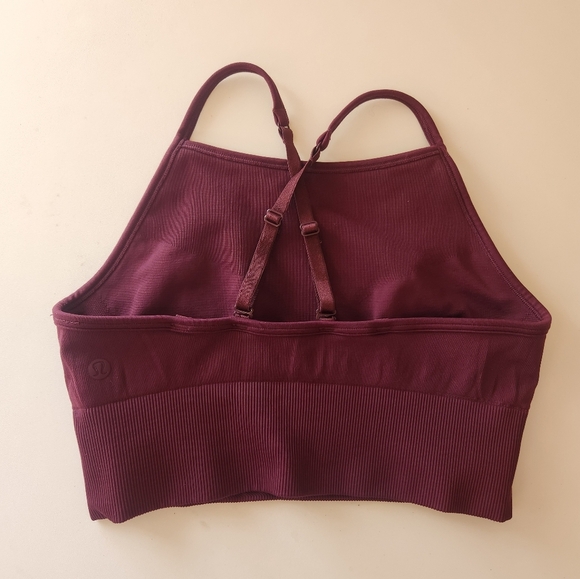 Lululemon High Neck Sports Bra Maroon Size 6 Cross Straps. - Picture 2 of 4